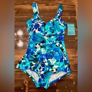 NWT Maxine of Hollywood Women’s Floral One-Piece Swimsuit - Blue & Turquoise